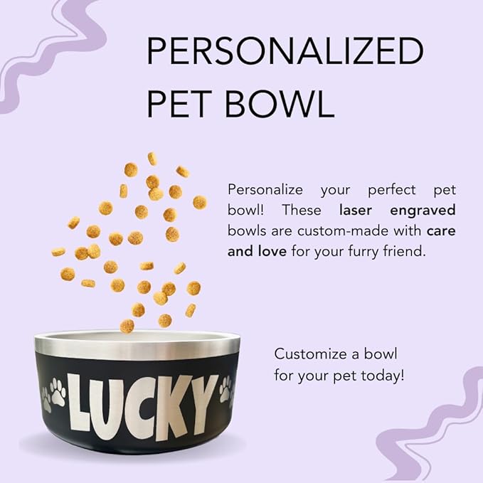 Custom Dog Bowl with Paws and Name - Engraved, Nonslip, Personalized, Custom Cat Bowl, 304 Stainless Steel, Feeding, Pet Supplies (Light Pink, Medium -32oz)