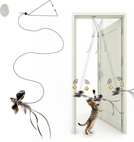 Cat Toys Indoor Hanging Door Retractable Flying Da Bird Cat Toy for Kitten Fun Exercise Interactive String Feather Hunting Chase (Longtail Warbler)