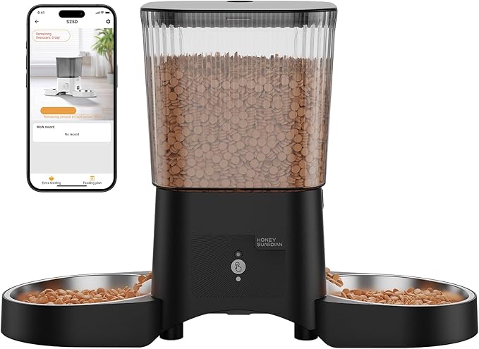 HoneyGuaridan Automatic Cat Feeder with 5G WiFi,3.5L Automatic Cat Food Dispenser for 2 Cats, APP Control Dispenser, Dual Power Supply,Desiccant Bag,10s Meal Call Black