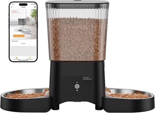 HoneyGuaridan Automatic Cat Feeder with 5G WiFi,3.5L Automatic Cat Food Dispenser for 2 Cats, APP Control Dispenser, Dual Power Supply,Desiccant Bag,10s Meal Call Black