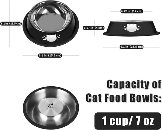 2Pcs Cat Bowls Non-Slip Stainless Steel Small Cat Food Bowls Unbreakable Thicken Cat Feeder 7 Oz Cat Dishes Suitable for Indoor Small Pets Removable Rubber Base Easily Clean Lovely Color