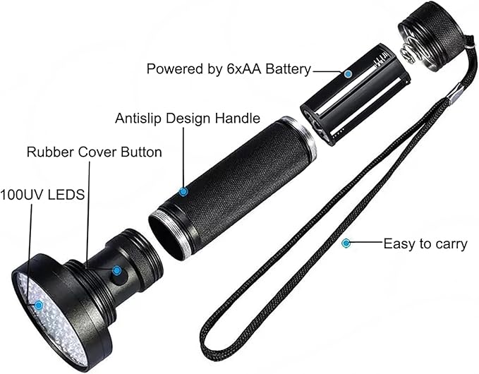 UV Flashlight Black Light, 100 LED Black Flash Light for Dog/Cat Pet Urine Detection, Scorpions Finder