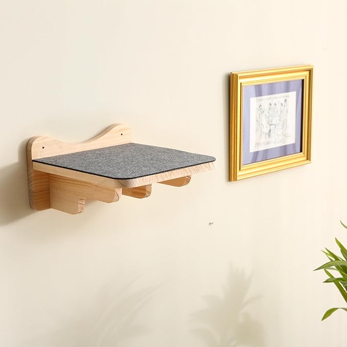 SHENGOCASE 9.8" x 9.8" Solid Wood Wall Mounted Large Cat Steps, Furniture, Shelves, Stairs, Perch