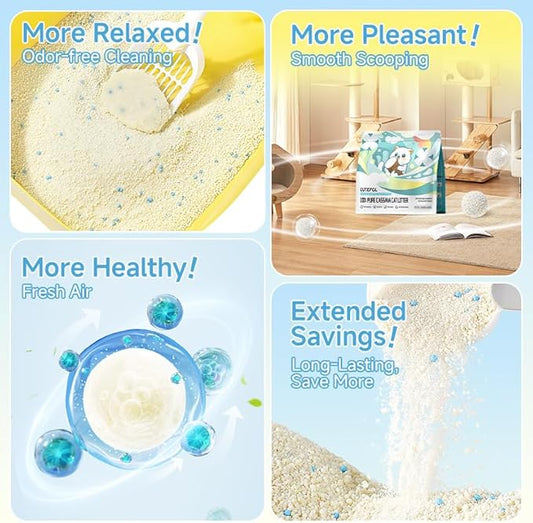 Cassava Clumping Cat Litter, Non Sticking, Rapid Clumping, Water Absorbent, Dust-Free, 11lb (4 Pack of 2.75lb Bags)