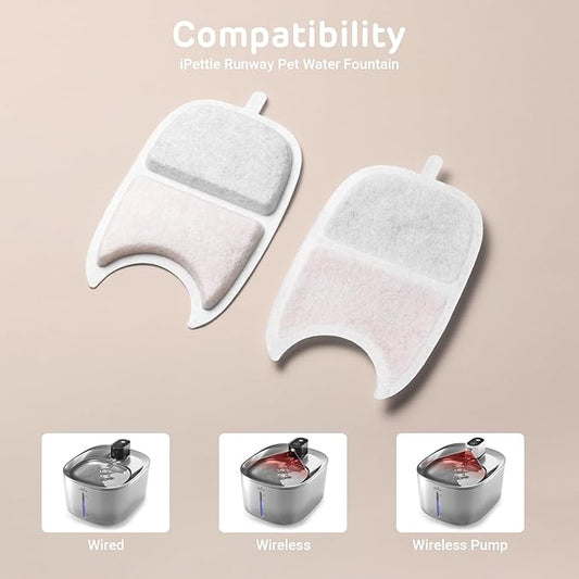 iPettie Water Fountain Filters Kits for Runway Stainless Steel Cat Water Fountain, IP-WF-S04-F4, 4 x Carbon Filter, 16 x Sponge Filter, 4 x Pump Filter