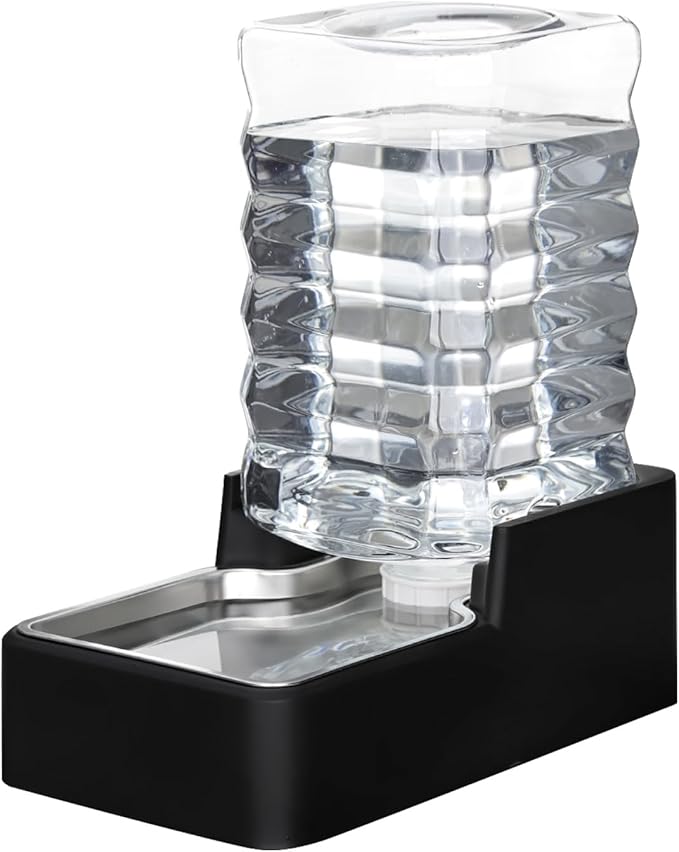 RIZZARI Stainless Steel Pet Water Feeder: 7L Automatic Leak-Proof Gravity Dispenser for Cats Dogs Indoor Outdoor Use（Black Without Filter,7L）