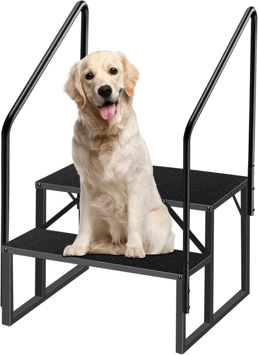 RV Step Stool, 2 Step Ladder, Hot Tub Steps with 2 Handrails, Heavy Duty Ladder Shelf Bookcase, 5th Wheel RV Mobile Home Stairs for Camper/Porch/SPA Pool/Pet Stairs(1 Pack)