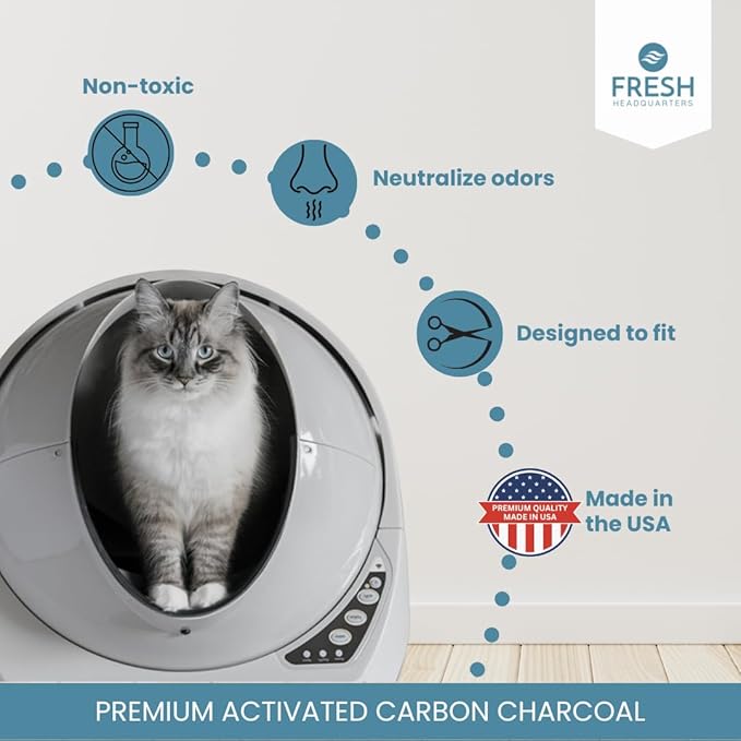 Fresh Headquarters 6Pack Activated Carbon Filters – Compatible with Litter Robot 3 Cat Litter Box – Eliminates Odors & Installs Easily - Made in USA