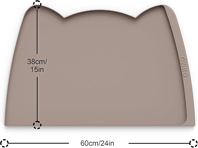 OHMO Dog Food Mat(Beige, 24 * 15'') w/Residue Collection Pocket Silicone Pet Feeding Mat for Floor High Edges Anti Spills Waterproof Cat Water Bowl Tray, Easy Clean Placemat