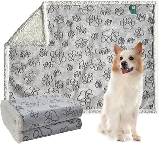 Qeils Dog Blankets for Small Dogs - Waterproof Pet Blanket Washable - Sherpa Fleece Puppy Blanket, Soft Plush Reversible Dog Blanket for Bed Couch Car Sofa, 30"X40", Grey Paw Print