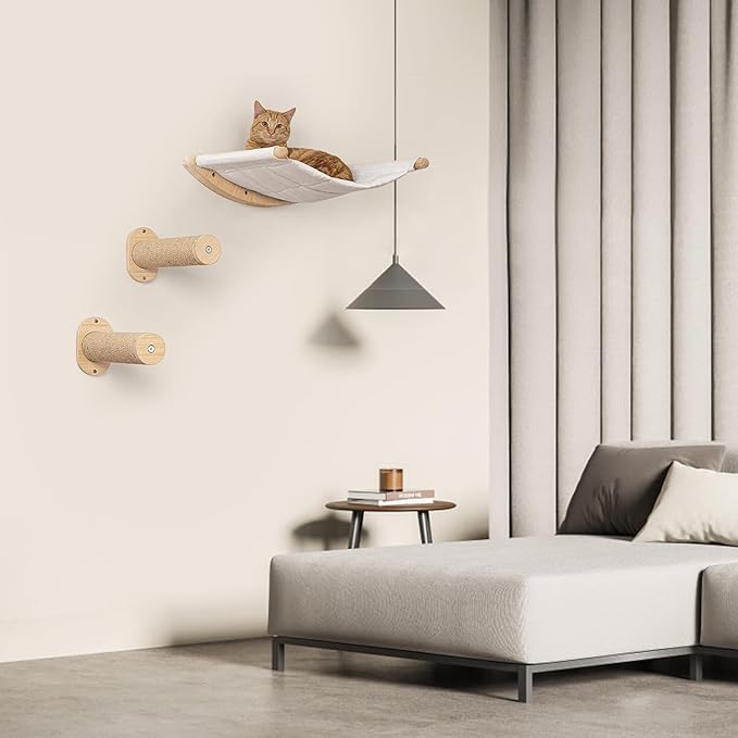 Cat Wall Furniture Set,Cat Hammock Wall Mounted Shelf with Two Steps,Cats Shelf and Perches for Wall Sleeping,Playing,Climbing and Lounging for Kitty Large Cats