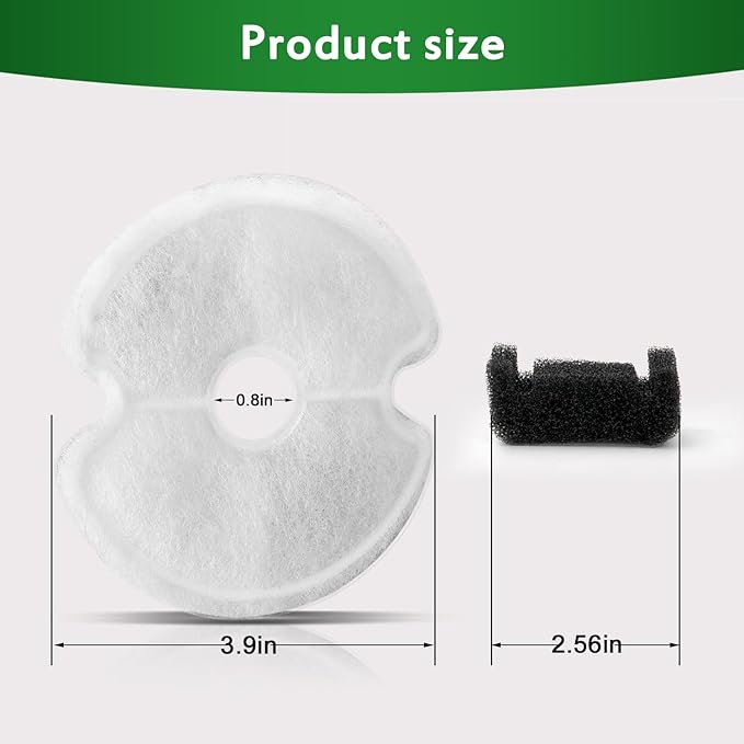 Cat Water Fountain Filter, Multiple Filtration Pet Water Fountain Replacement Filter,4 Cotton Activated Carbon Cat Fountain Filters and 4 Pre-filter Sponges (4+4 Pack)
