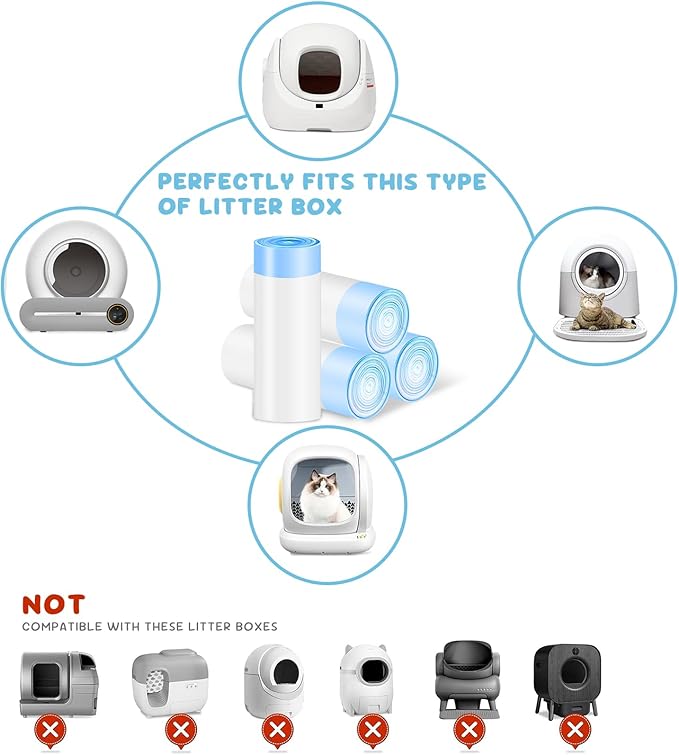 60 Count Cat Litter Box Liners for Self-Cleaning Cat Litter Box, Replacement Kitty Litter Liners, 4 Rolls Drawstring Waste Bags for Small Automatic Litter Boxs, 19.7 x 17.7 Inches（4 Packs/60 Counts）