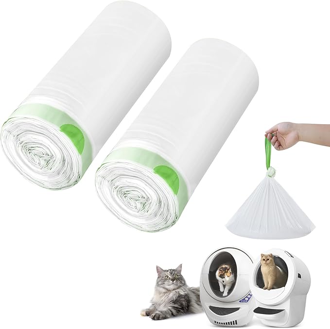 60 Pack Litter Box Robot 3 and 4 Waste Bags,1.5 Mils Thick Drawstrings Self Cleaning Cat Litter Box Robot Waste Liner Bags Replacement,Compatible with Automatic Self-Cleaning Robot