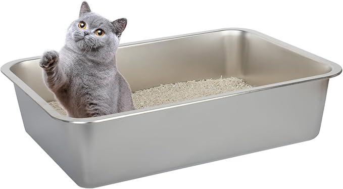 Cat Litter Box - Kitty Litter Boxes-Metal High Sided Cat Pan, Indoor Litter Tray, No Smell, Easy to Clean, Pet Toilet Supplies for Kitten, Kitty, Rabbit