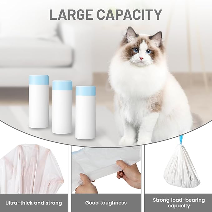 60pcs Cat Litter Bags for Litter Robot 4, Automatic Self Cleaning Cats Litter Box Waste Bags for Self-Cleaning Cat Box Multiple Cats Liners with Drawstring Pet Self Cleaning Waste Boxes Bags Liners