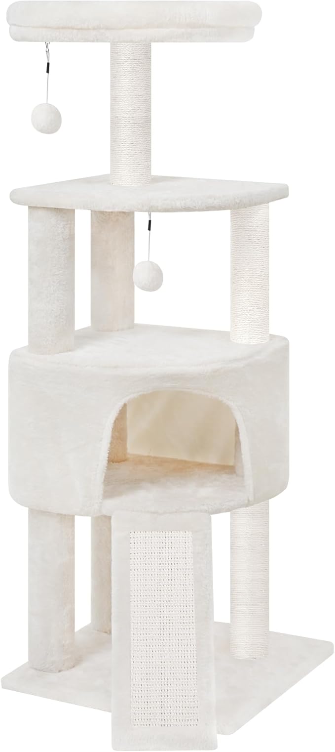 45in Cat Tree Tower with Big Condo for Indoor Kitten,Cat Tower with Scratching Post,Scratching Board and Cat Toys,Multi-Level,Small Space,Transformer Cat Tree, Beige(New)