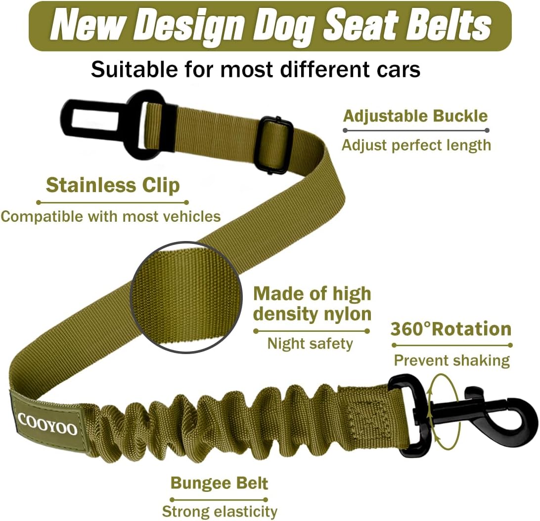 COOYOO Dog Seat Belt,3 Piece Set Retractable Dog Car Adjustable Seatbelts for Vehicle Nylon Pet Safety Heavy Duty & Elastic & Durable Car Harness for Dogs