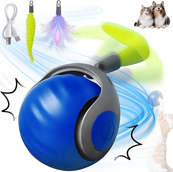 Smart Interactive Cats Toy Balls,Automatic Moving Balls for Cat Dog Touch Motion Rolling Toy Ball,Self Rolling Smart Ball Toy Interactive Cat Toys with Tail