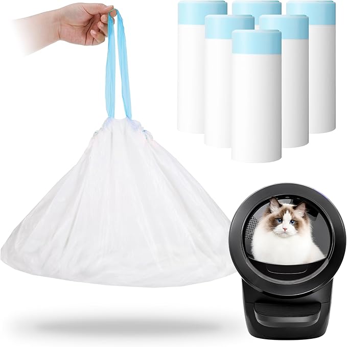 120 Count Self-Cleaning Cat Litter Box Liners Bag Compatible with Litter-Robot 3/4, Heavy Duty Thick Drawstring Replacement Cat Litter Bags for Litter-Robot 3/4 Self Cleaning Litter Box Bags 25 * 15"
