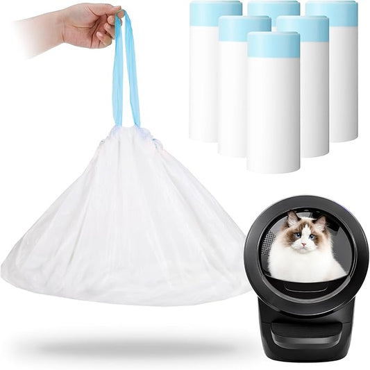120 Count Self-Cleaning Cat Litter Box Liners Bag Compatible with Litter-Robot 3/4, Heavy Duty Thick Drawstring Replacement Cat Litter Bags for Litter-Robot 3/4 Self Cleaning Litter Box Bags 25 * 15"
