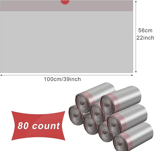 Tinlade 80 Count Jumbo Cat Litter Box Liners Large Drawstring Cat Litter Liners Bags Unscented Tear Resistant for Trash Waste to Keep Your Home Clean,39 x 22 Inch(Gray, Red)