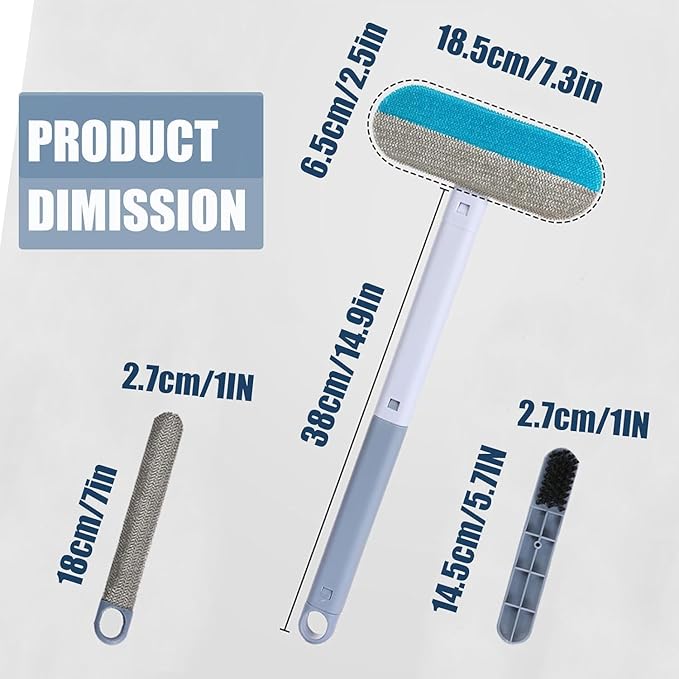 Multifunctional Pet Hair Remover/Window Screen Cleaner for Laundry Reusable Washable Lint Brush for Furniture Hair Complete 4 in 1 14.9Inch Cat Hair Remover Effective on Carpets Car Seats Bedding