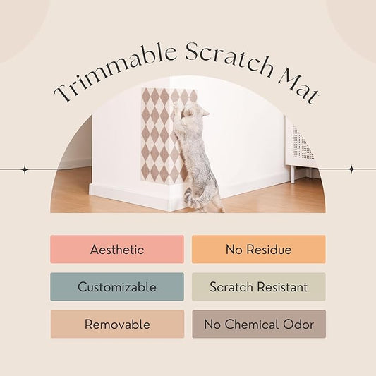 Anti-Scratch Cat Mat, Set of 2 – 39.4” x 15.8” Trimmable Self-Adhesive Upholstery Pads for Furniture, Carpet, Cat Trees, Shelves, Climbing Walls & Couch Protection (Brown Diamond)