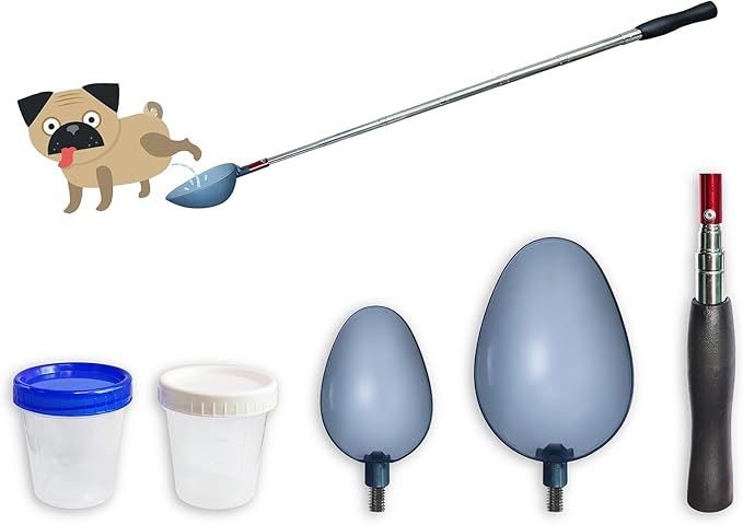 QMARK Telescopic Urine Collector, Reusable Dog Urine Sample Catcher, Cat Pee Stick for Veterinary Supplies. with 2 Spoons and 2 Collection Cups