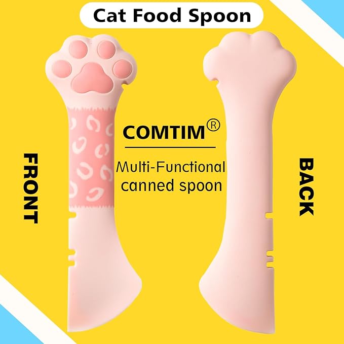 Comtim Small Cat Food Can Lids with Cat Food Spoon Set, Silicone Cat Food Can Covers Lids for 3 oz Cans, Cat Can Opener Spatula Cat Spoon for Wet Food