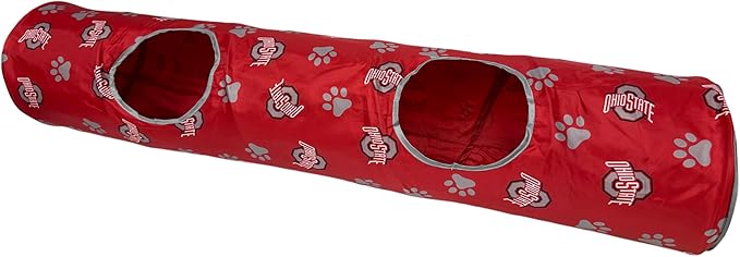 NCAA Ohio State Buckeyes Cat Tunnel Tube Toy with Plush Football Catnip and Feathers