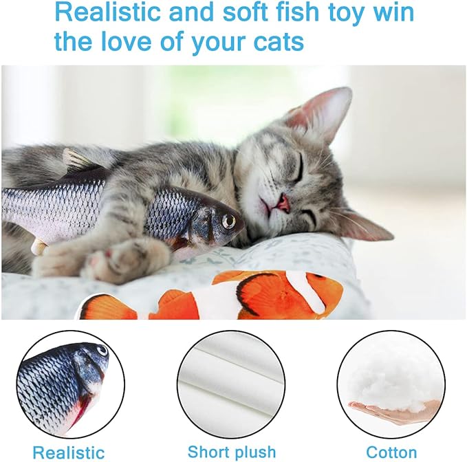 Interactive Cat Toys Flopping Fish with Catnip, Moving Cat Toys for Indoor Cats 2Pack, 11" Electric Automatic Kitten Kicker Exercise Toy, Wiggle SilverVine Floppy Fish for Small Dogs, Kitten
