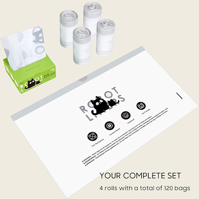 Cat Litter Box Robot 4 and 3 Waste Bags, 120 Pack Automatic Litter Box Bags, Thick Heavy Duty Cat Litter Box Liner Bags 25.2 x 15.7 IN