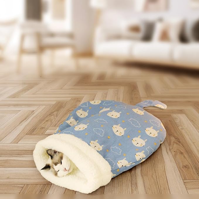 Pet Nest for Cats and Dogs, Soft Cat Dog Sleeping Bag, Warm Feline Bed, Portable Pets Nests, Soft Plush Winter Cat Cave Bed,Cat Dog Sleeping Bag for Indoor (Rabbit, 18 * 22inch)