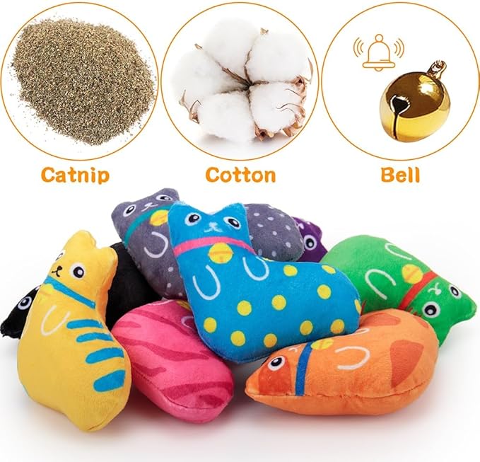 AWOOF Catnip Toys for Indoor Cats, Natural Catnip Cat Toys Kitten Toys - 8 PCS Fish Cat Toys Set for Boredom