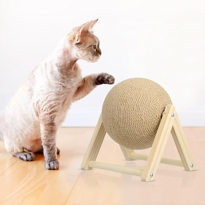Sisal Rope Cat Scratching Ball - Cats Scratching Toy Kitten Interactive Wood Scratcher Pet Supplies - Brown Pet Scratcher Board Toys for Indoor Outdoor Multi-Occasion Use, 8.7x7.1x6.3in