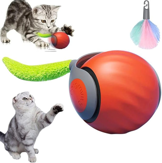 Interactive Cat Toys for Indoor Cats, Smart Interactive Cat Toy Ball with Tail Automatic Kitten Toys for Bored Indoor Adult Cats Two Speed Adjustment (Orange)