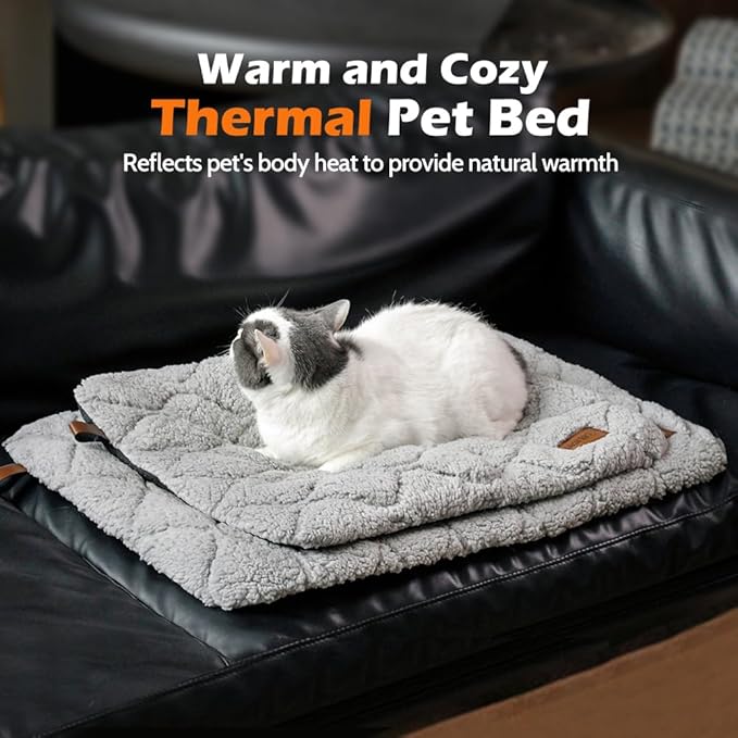Self Warming Cat Bed Self Heating Cat Dog Mat 24 x 18 inch Soft & Fluffy Cat Bed Noiseless Thermal Pet Pad for Indoor Outdoor Pets with Removable Cover Non-Slip Bottom (24"L x 18"W x 1.2"Th)