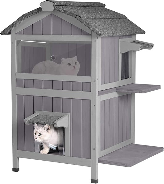 GUTINNEEN Outdoor Cat House Weathproof Two Story Feral Cat Shelter for Winter with Escape Doors