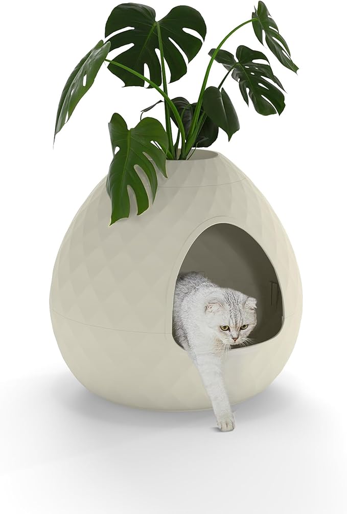 DRATO Cat Litter Box Enclosure Hidden Litter Box Furniture with Removable Planter Top Vented Easy to Clean Multi-Functional for Living Room Indoor, White