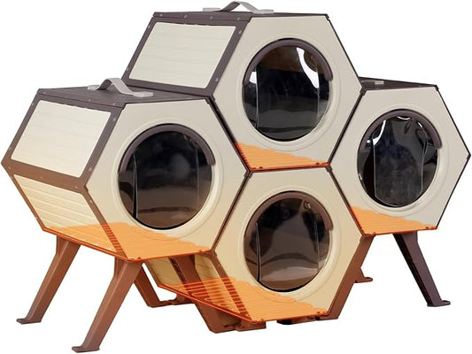 GUTINNEEN Outdoor Cat House, Heated and Insulated Cat Shelter for Winter, Weatherproof Cat Condo with Adjustable Temperature and Time, Feral Cat Patio with Escape Door (4 Sets)