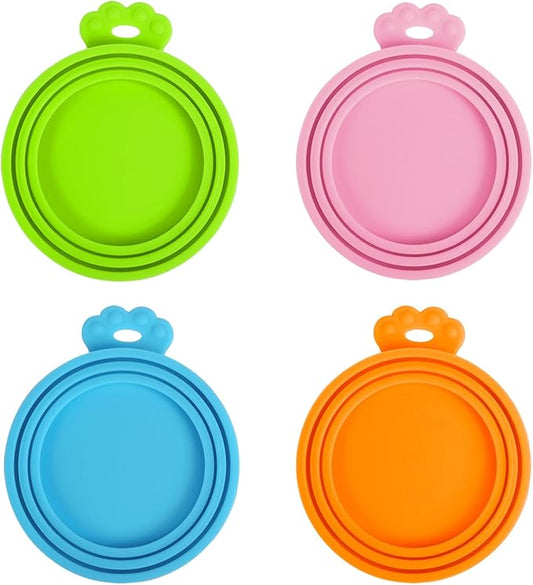 PetBonus 4 Pack Silicone Pet Can Cover Lids, Universal Size for Dog Cat Food, 1 fit 3 Standard Size Can Tops, BPA Free Dishwasher Safe (Blue, Green, Orange, Pink)