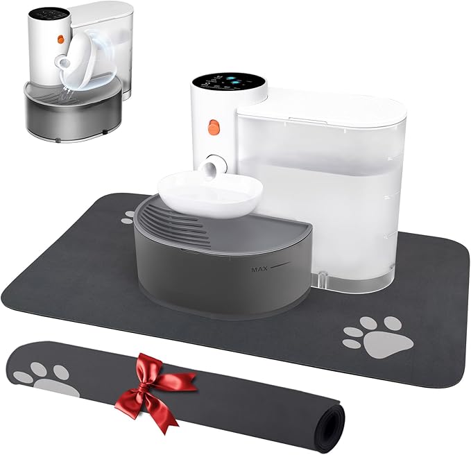 Smart Pet Water Fountain,Filterless Cat Water Fountain No Filter,3L/102oz Ultra Silent Cat Fountain, Separation Design(with A Quick Dry Pet Mat)