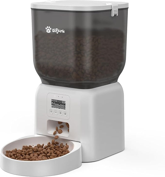 Automatic Dog & Cat Feeder, with Freshness Preservation, 4L Timed Cat Feeder with LCD Screen.Up to 6 Meals Per Day and 1-15 Portion for Cats & Dog (White)
