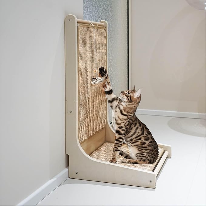 Cat Scratcher, L-Shaped Cat Scratching Board - Protects Furniture, Floor Mounted with Mouse Toy, Catnip Infused
