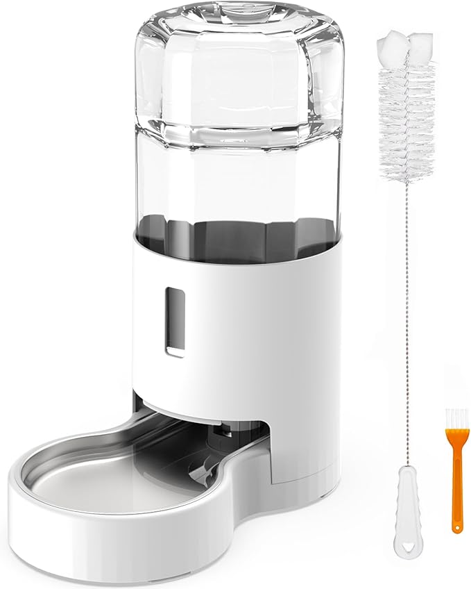 7L Automatic Dog Water Dispenser Bowl, Gravity Pet Water Dispenser with Stainless Steel Bowl, No Spilling Large Capacity Water Feeder for Dogs Cats (7L Without Filter Black)