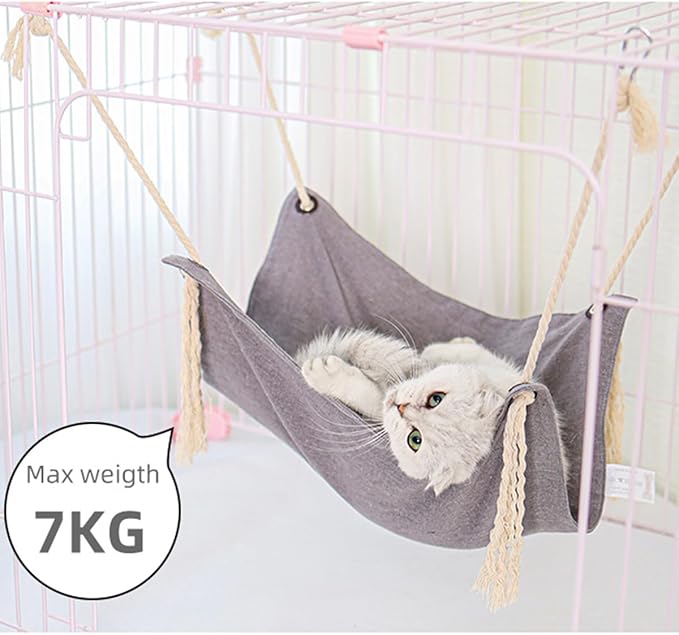 Breathable Linen Cat Hammock in Clean Solid Colors, Minimalist Design for Cages Machine Washable Available in 6 Colors, Yellow (Yellow)
