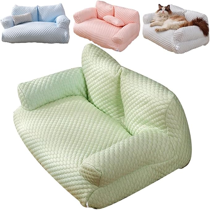 Pets Cute Couch,Cool Fabric Cat Sofa,Cat Beds for Indoor with Armrest,Pet Sofa Multiple (Green, Large)