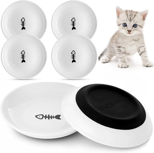 Dorakitten Ceramic Cat Bowls 6 Pack, No Whisker Fatigue Wide Shallow Cat Dishes with Non-Slip Silicone Bottom, Pet Food & Water Plates, 15cm Diameter
