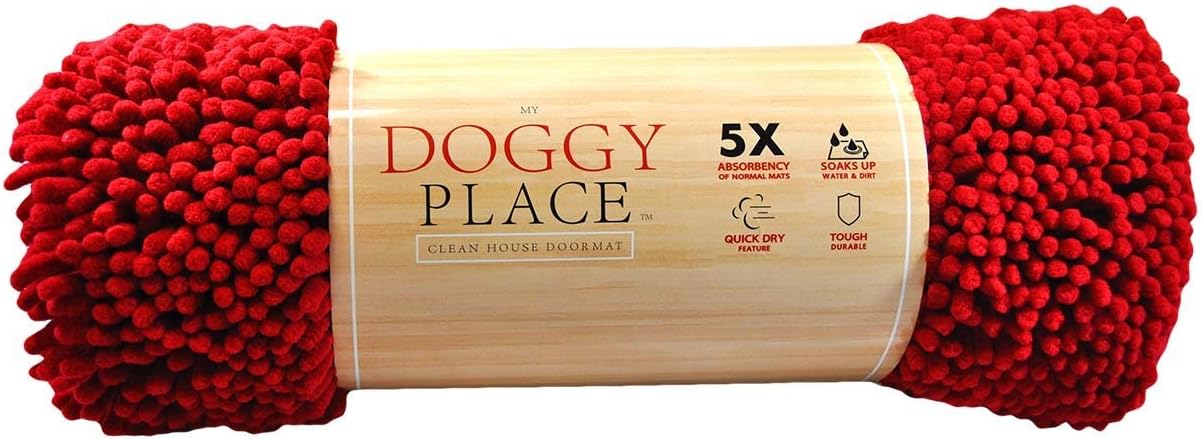 My Doggy Place Microfiber Dog Mat for Muddy Paws, 36" x 26" Red - Absorbent and Quick-Drying Dog Paw Cleaning Mat, Washer and Dryer Safe - Non-Slip Rubber Backed Dog Floor Mat, Large